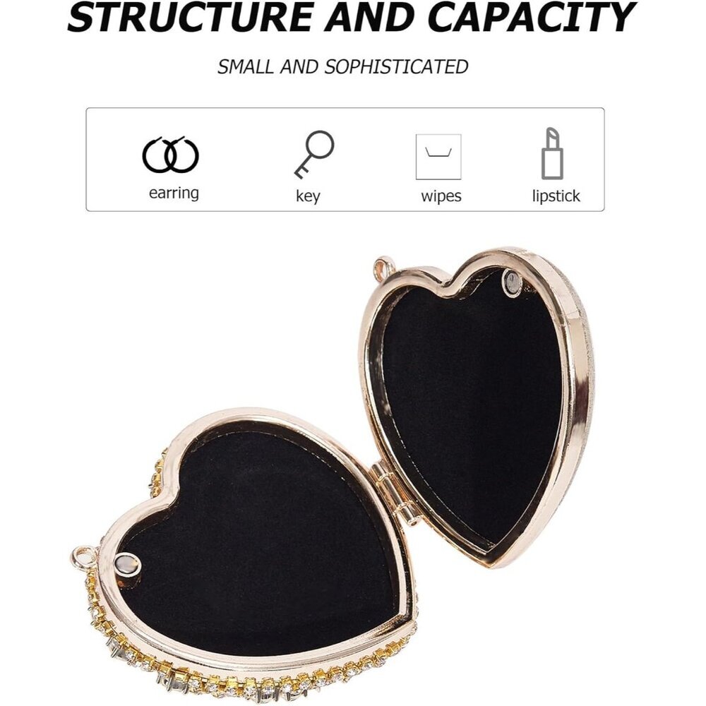 Elegantly Small Rhinestone Heart Clutch for Women - Perfect Evening Bag - Picture 6 of 8